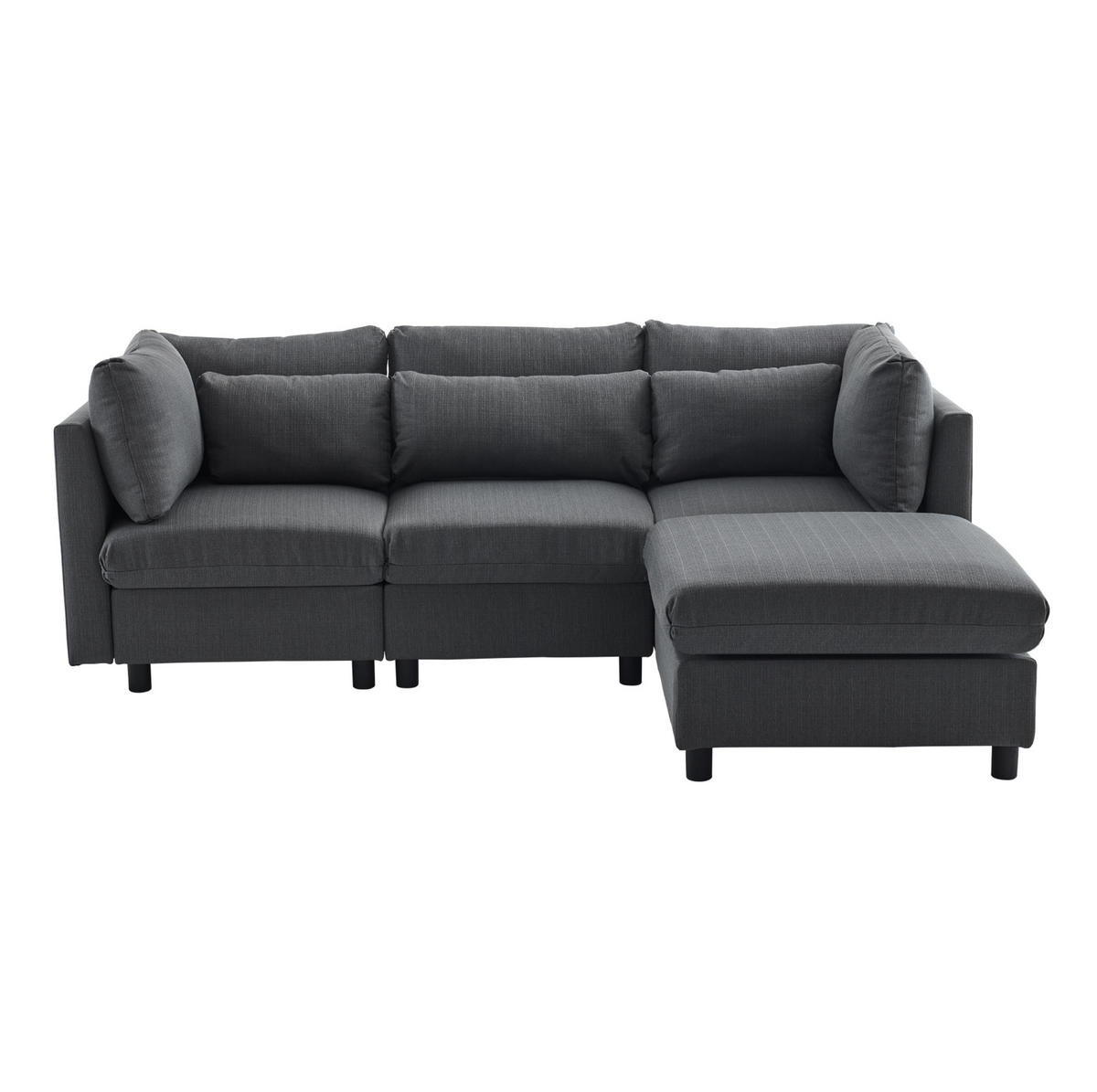 ECKSOFA Leinenstoff mit Fußhocker und Rücken Armlehnenkissen 220/83/81 cm Grau - Grau, Textil (81/83cm) - Redom