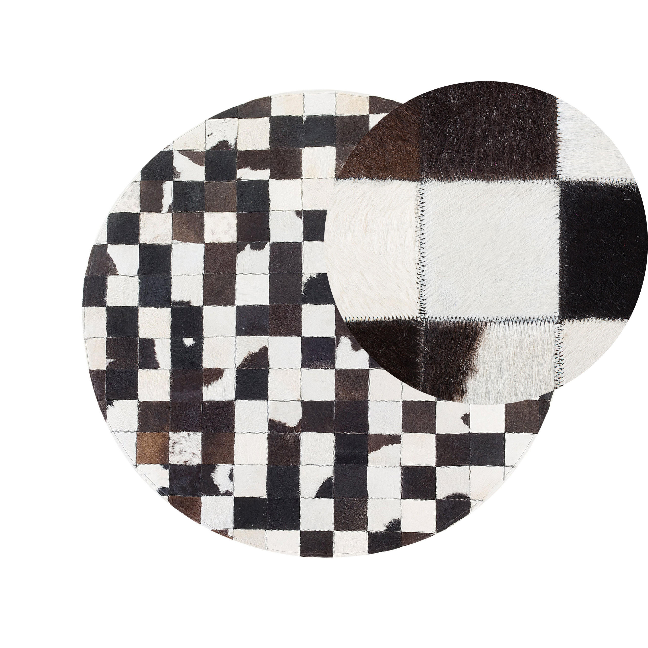 KURZFLOR-TEPPICH Bergama 140/140 cm - Schwarz, Fell (140/140cm) - Beliani
