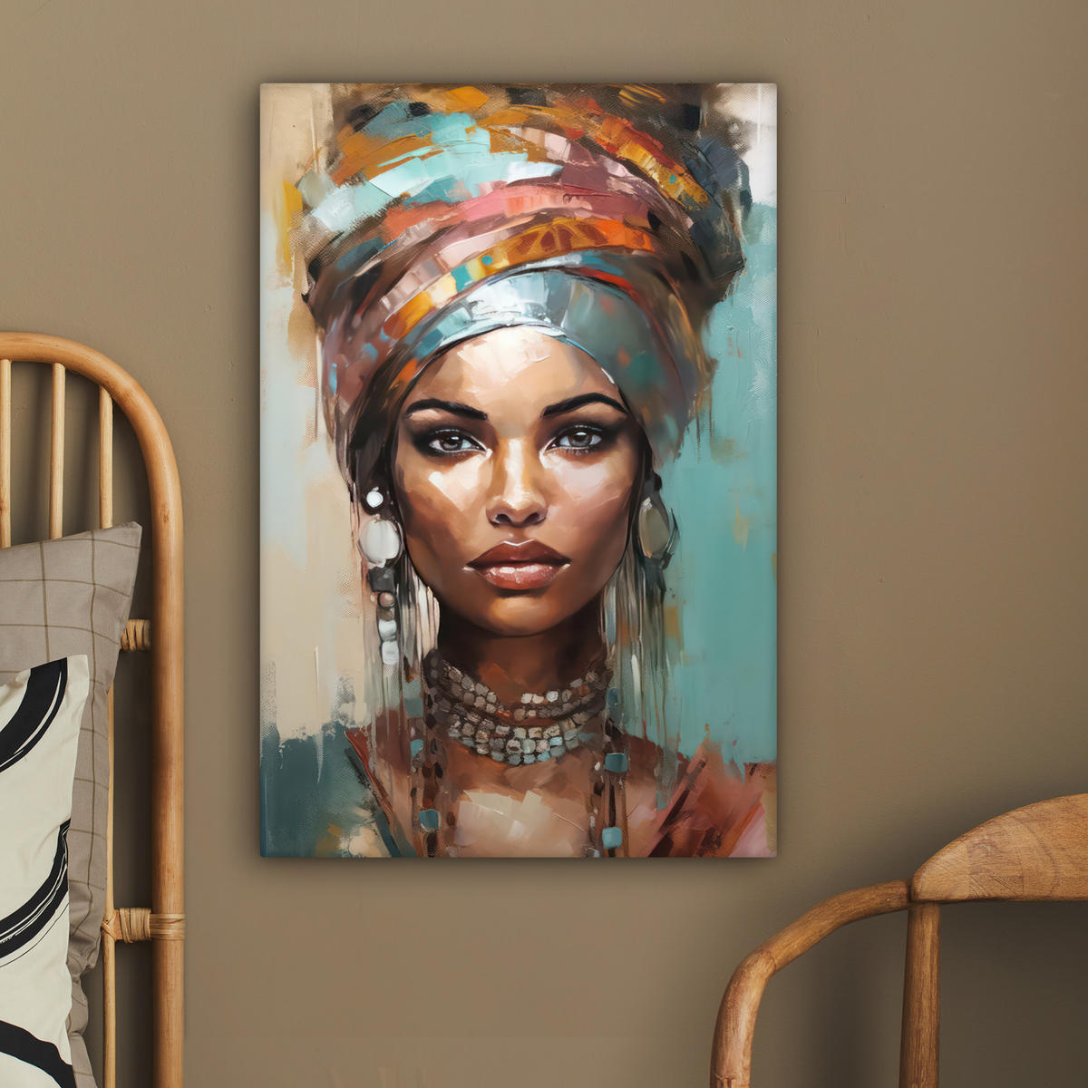 LEINWANDBILD Frau - Kunst - Schmuck - Porträt 40x60 cm - Blaugrau, Textil (40/60cm) - MuchoWow