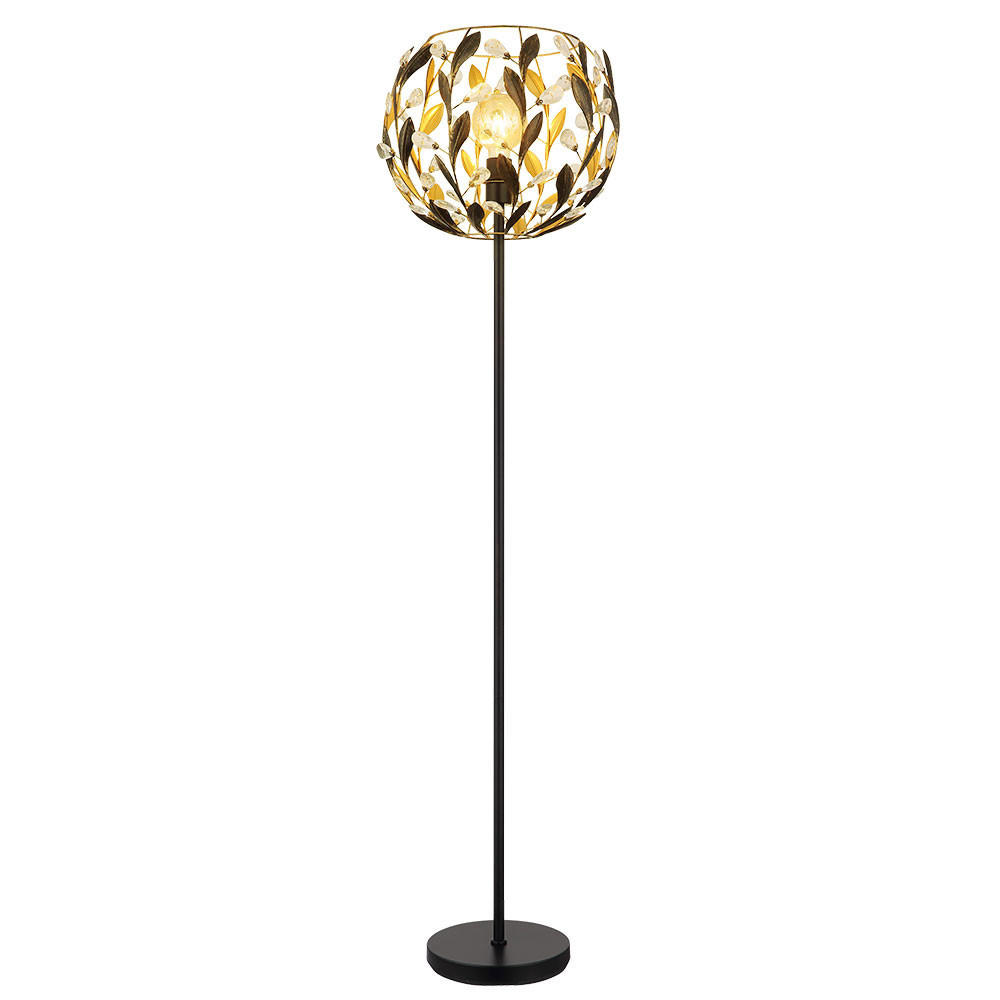 LED STEHLEUCHTE MIKA Schwarz Gold - Schwarz, Metall (40/40/157cm) - Globo Lighting