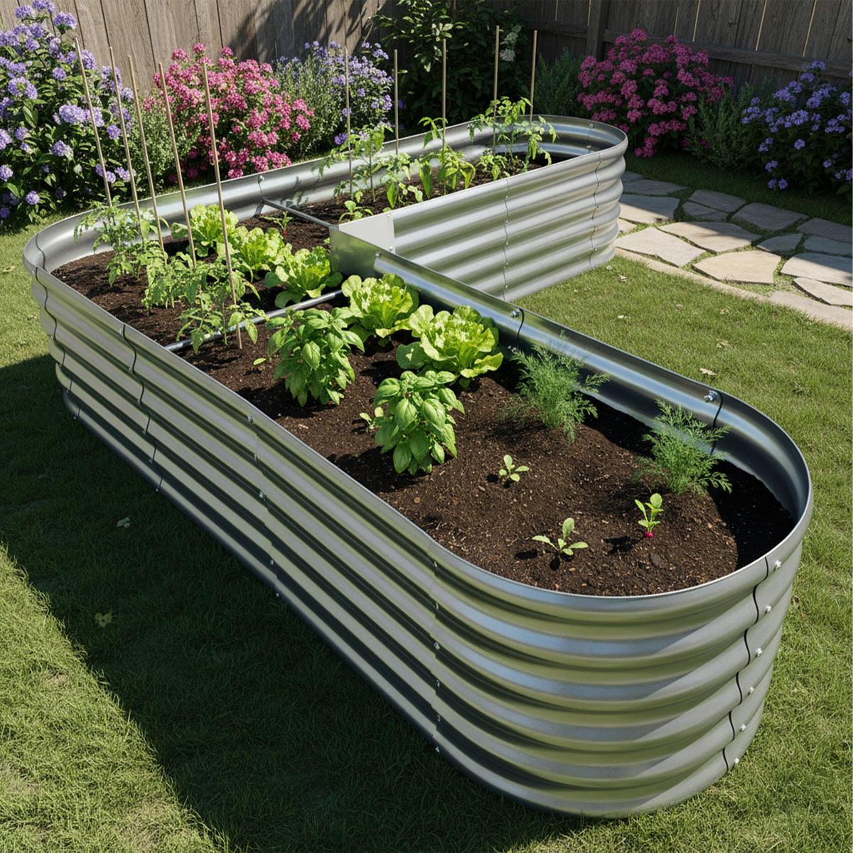 HOCHBEET Silber L-Form verzinktes Eisen 43x203 cm - Silberfarben, Metall (203/43/203cm) - Relaxdays