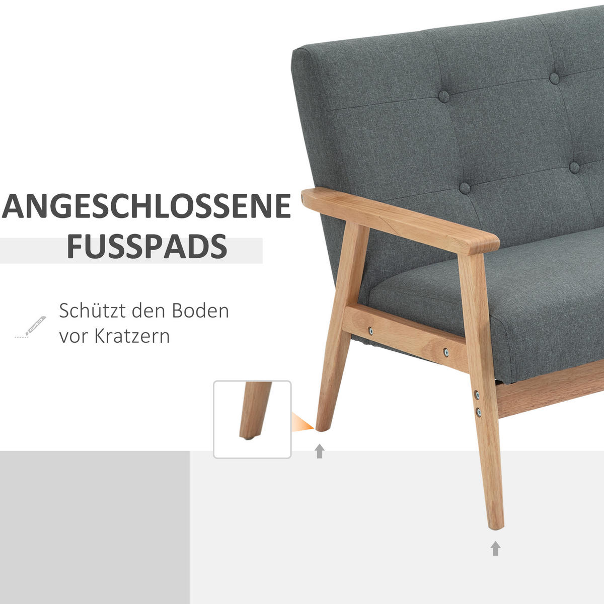 2 Sitzer Sofa Doppelsofa Polsterung Loveseat kompakt Leinen Grau - Dunkelgrau, Textil (66.5/73/115cm) - HOMCOM