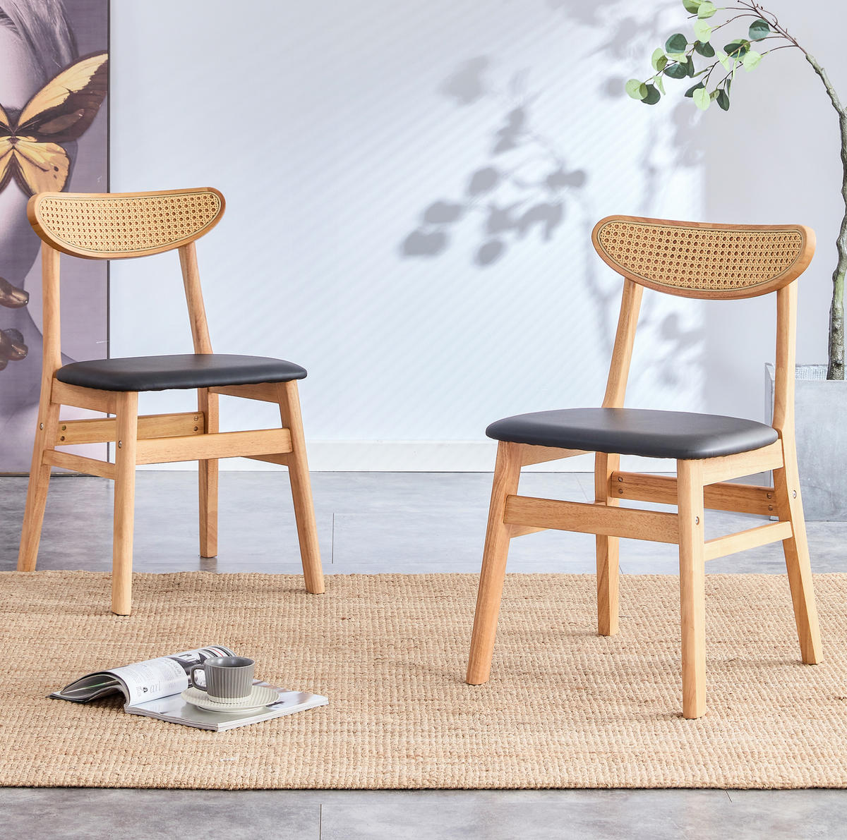 ESSZIMMERSTUHL 2er-Set mit Rattan-Rückenlehne aus Holz - Birnbaumfarben, Holz (43.9/78.7/45cm) - Meubliv