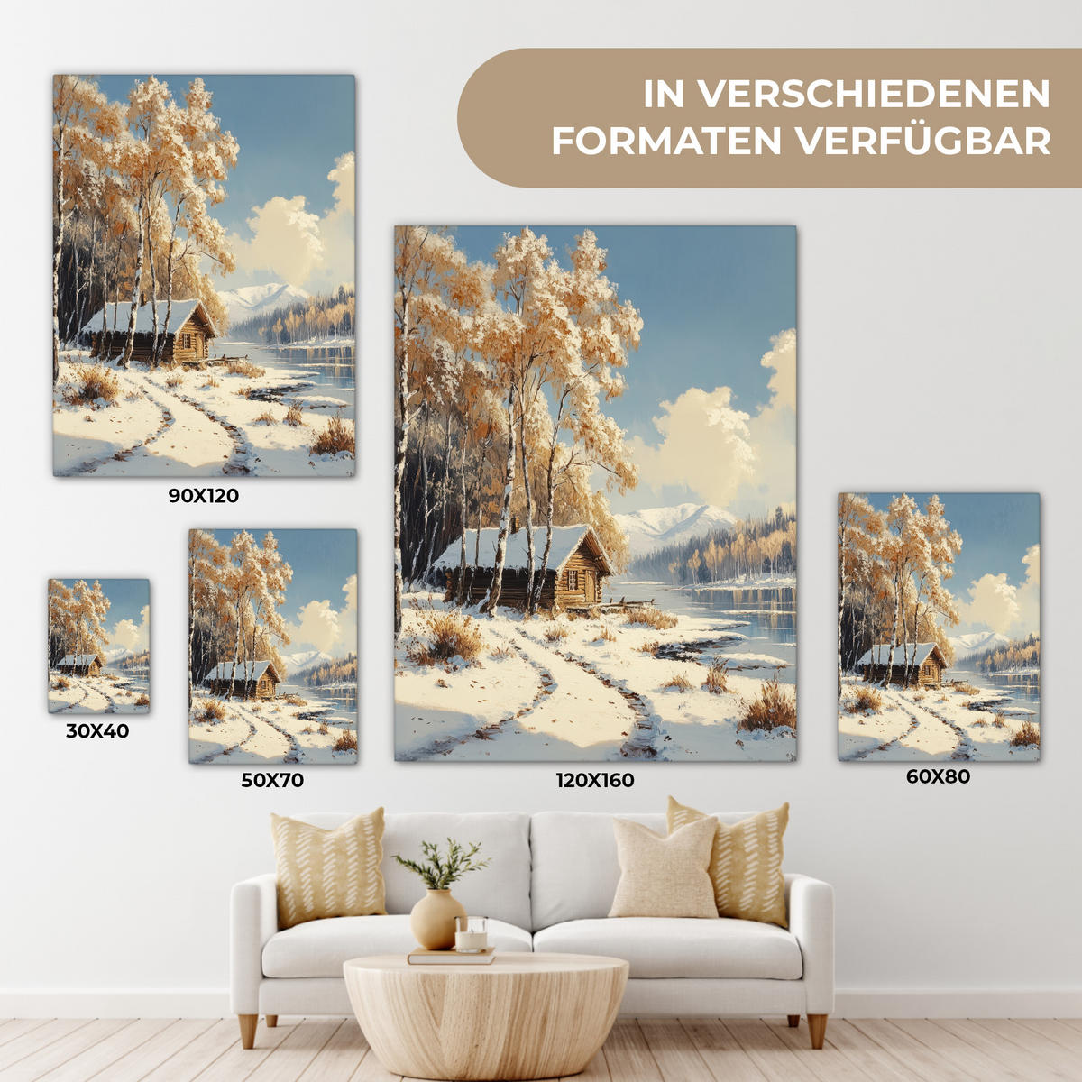 LEINWANDBILD Winter - Schnee - Zuhause - Natur 30x40 cm - Hellbraun, Textil (30/40cm) - MuchoWow