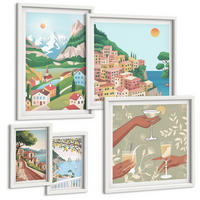 BILDER SET 5er Set - 50x50 cm & 20x30 cm & 40x60 cm Weißer Rahmen - Meereslandschaften, Zitrusfrüchte - Weiß, Kunststoff (40/60cm) - TULUP