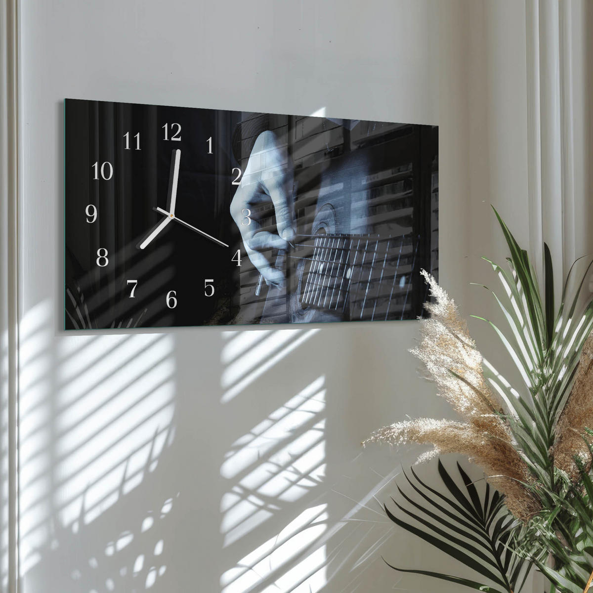 WANDUHR 60x30 cm - Abstrakte Linien - Schwarz, Glas (60/30/0.4cm) - TULUP