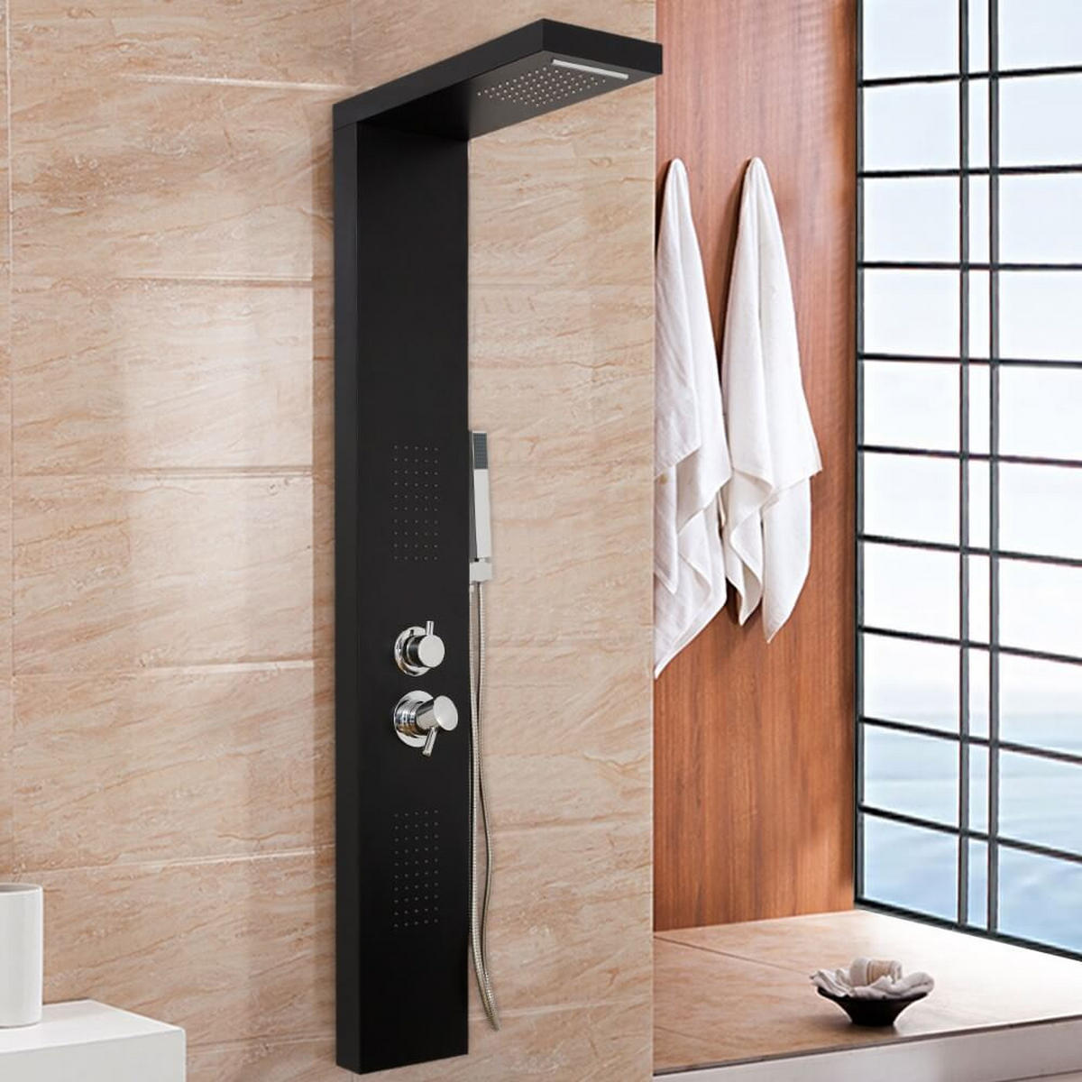 DUSCHPANEEL CASCATA - Schwarz - Schwarz, Metall (20/142/50.5cm) - Home Deluxe
