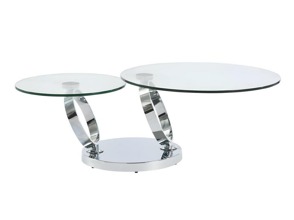 COUCHTISCH mit drehbaren Tischplatten - Sicherheitsglas & Metall - JOLINE - Chromfarben, Glas (131.5/80/42cm) - Vente-Unique