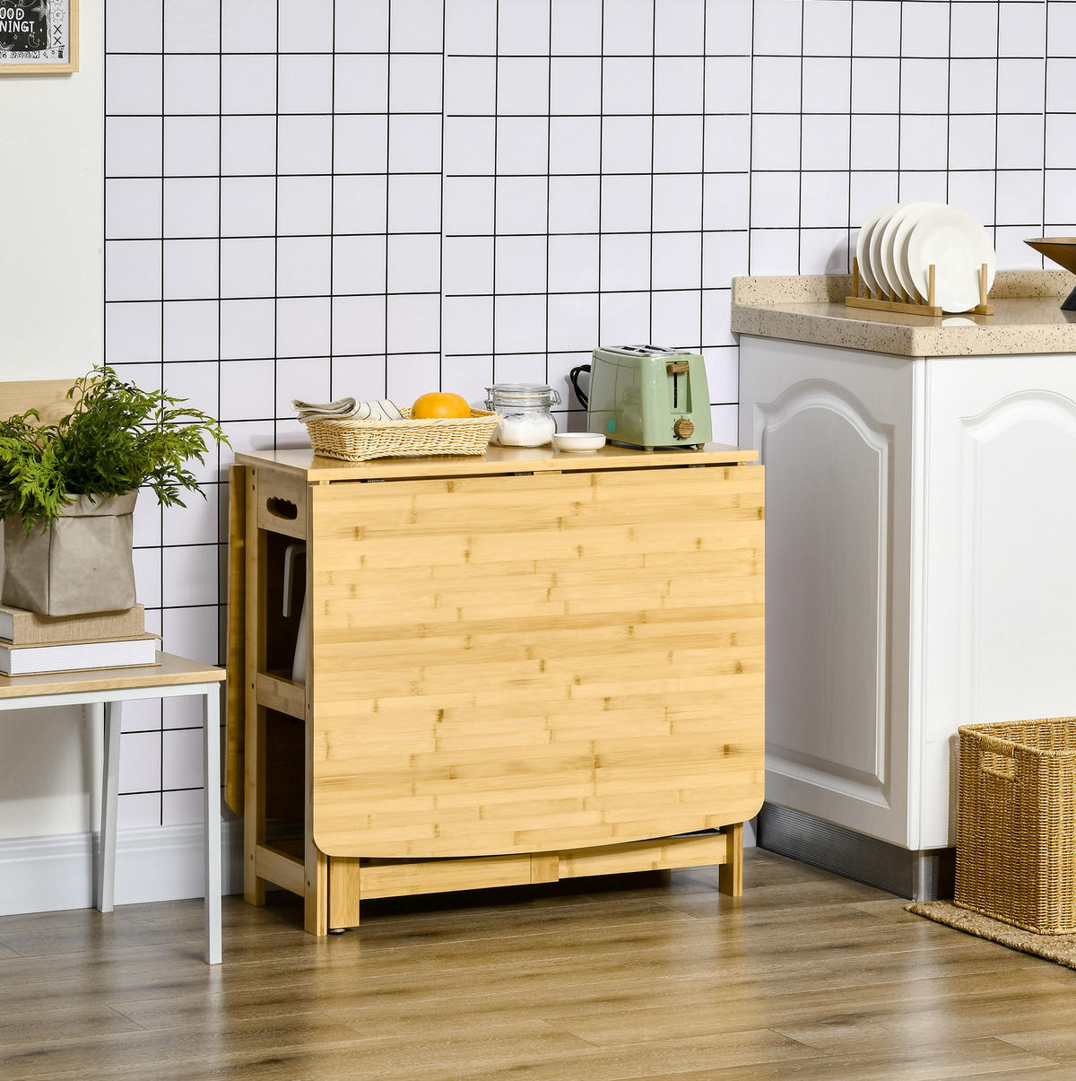 ESSTISCH 149,5/80/73,5 cm klappbar mit 2 Ablagefächern und verstellbaren Füßen aus Bambus, Naturholz - Braun, Holz (149.5/80/73.5cm) - Redom
