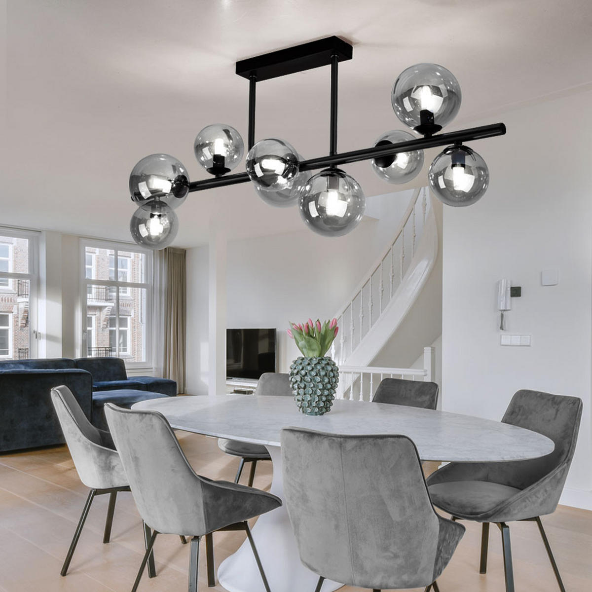 LED DECKENLEUCHTE Glas Schwarz - Schwarz, Glas (86/30/35.8cm) - Globo Lighting