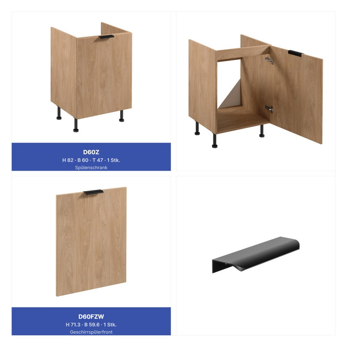 KÜCHENZEILE 300 cm - Sorento KS1-M300 - in Sonoma Eiche - Beige/Schwarz, Holz (300/247/58cm)