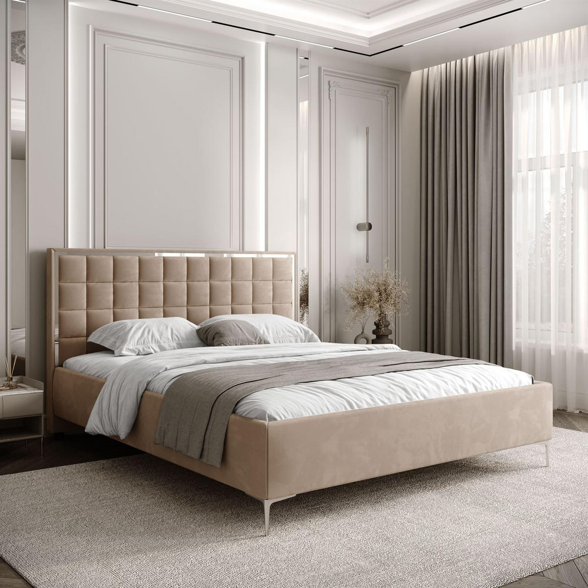 POLSTERBETT ISADORA SILVER mit Bettkasten 160x200 cm Royal Velvet 170 - Beige, Textil (160/200cm) - Lookway
