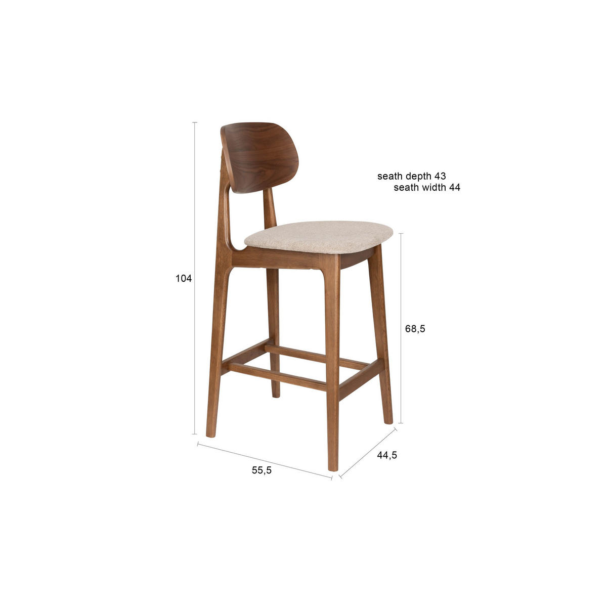 BARHOCKER Marais Rückenlehne 68,5 cm Walnussfarbe - 2 er Set - Braun, Kunststoff (44.5/104/55.5cm) - Dutchbone