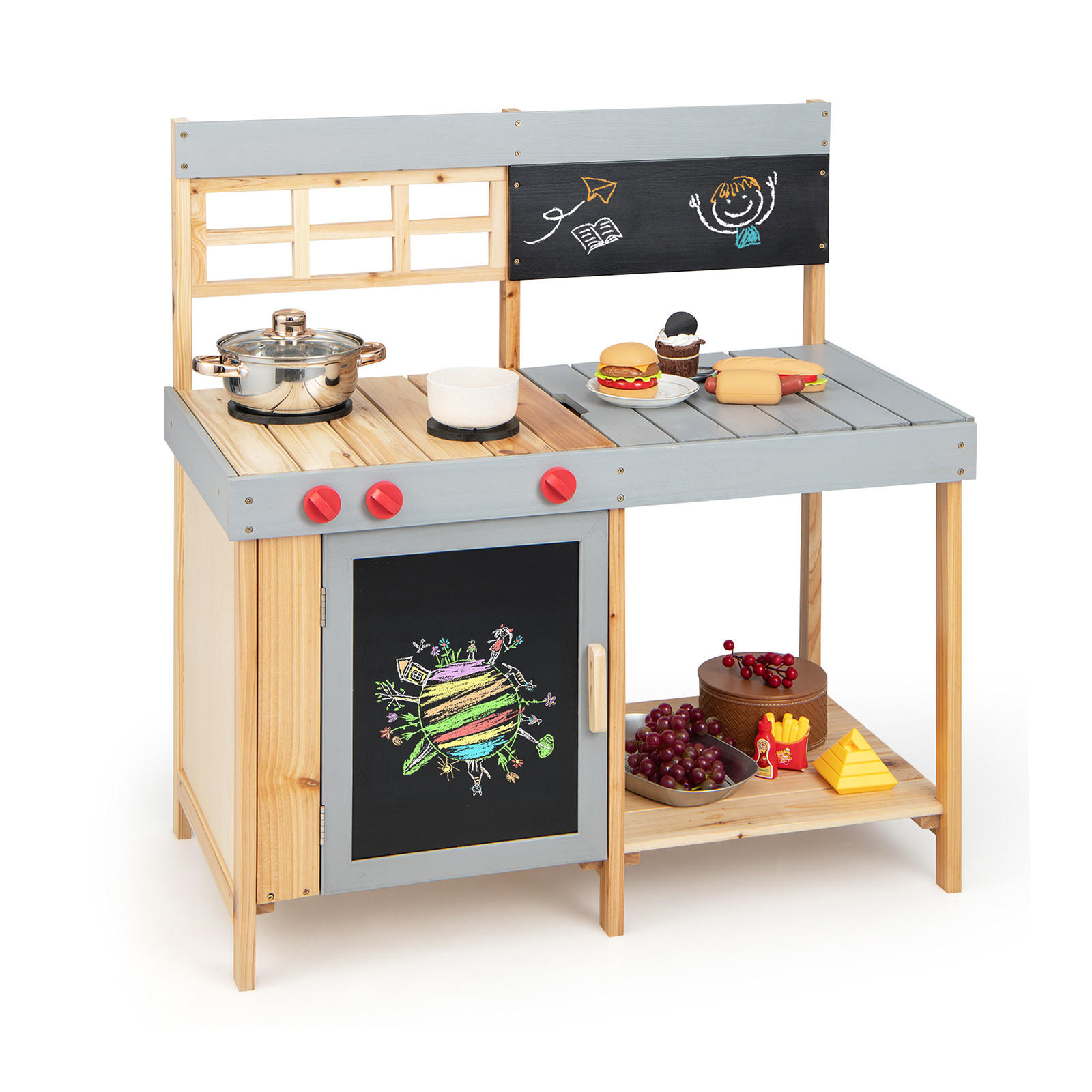 KINDERKÜCHE Outdoor Grau - Grau, Holz (89/45/90cm) - COSTWAY
