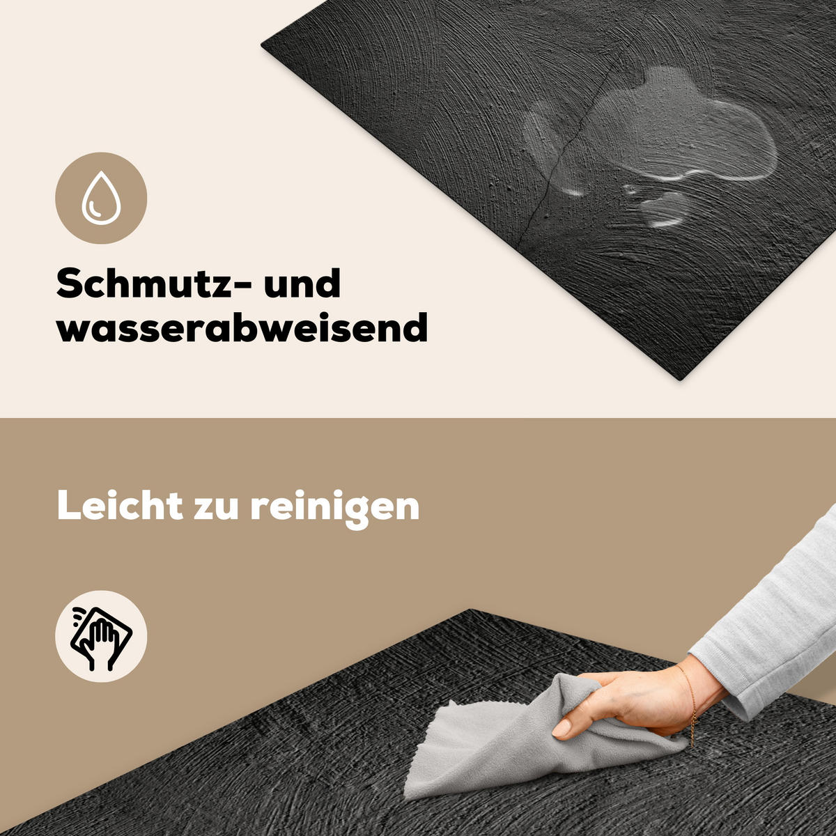 HERDABDECKPLATTE Beton - Schwarz - Industriell Induktionsmatte 77x59 cm - Anthrazit, Kunststoff (77/59/0.2cm) - MuchoWow
