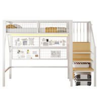 HOCHBETT 90/200 cm Weiß aus Metall und MDF mit Stauraumtreppe - Weiß, Metall (90/200cm) - OKMYHOME