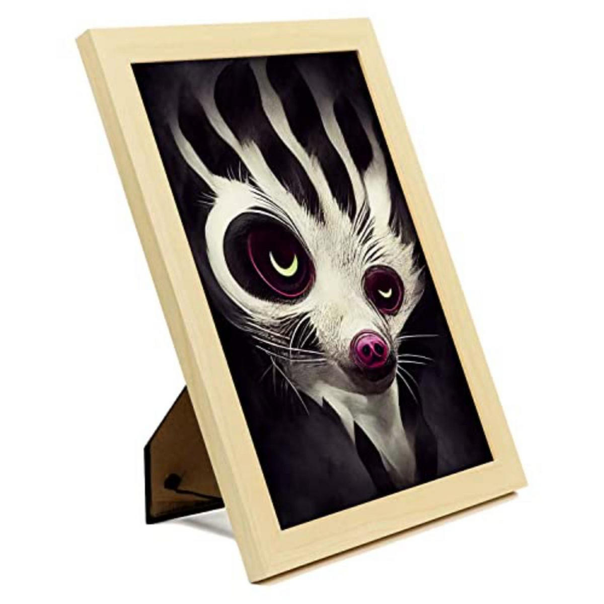 POSTER Set mit 4 Scheu Tier im T Burton Goth Stil A4 Rahmen aus hellem Holz - Beige, Papier (29.7/3cm) - Nacnic