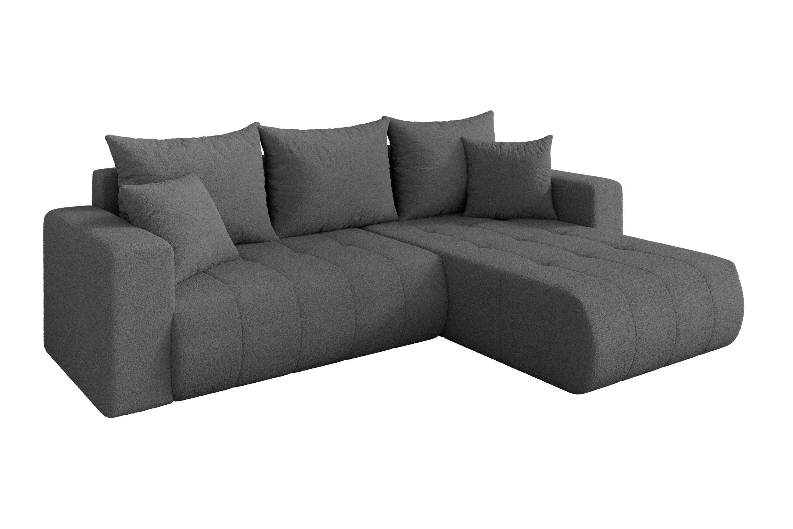 ECKSOFA mit Schlaffunktion Ottomane Rechts MILA-L 277x194x86 Grau Bouclé - Schieferfarben/Schwarz, Holzwerkstoff/Kunststoff (277/194cm) - ALTDECOR