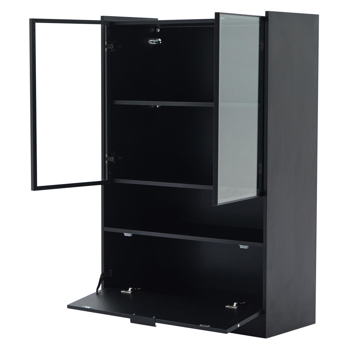 VITRINE 80/35/120 cm mit LED-Beleuchtung, Glastüren und Klapptür, Schwarz matt - Schwarz, Holzwerkstoff (80/120/35cm) - Redom