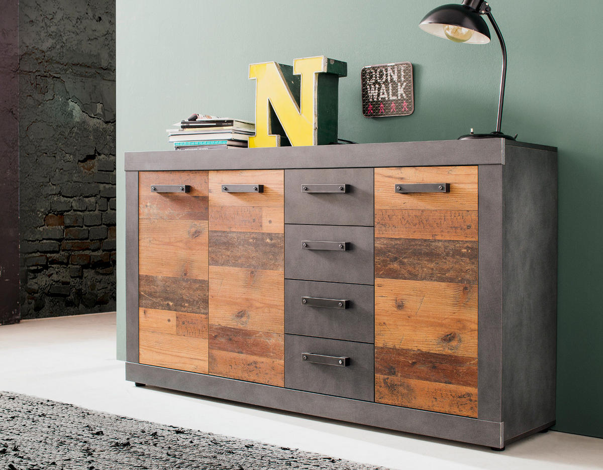 KOMMODE Used Wood Altholz Design mit Grau 151 cm, SIDEBOARD mit viel Stauraum - Silberfarben/Schwarz, Holzwerkstoff/Kunststoff (151/86/37cm) - Top.Furn