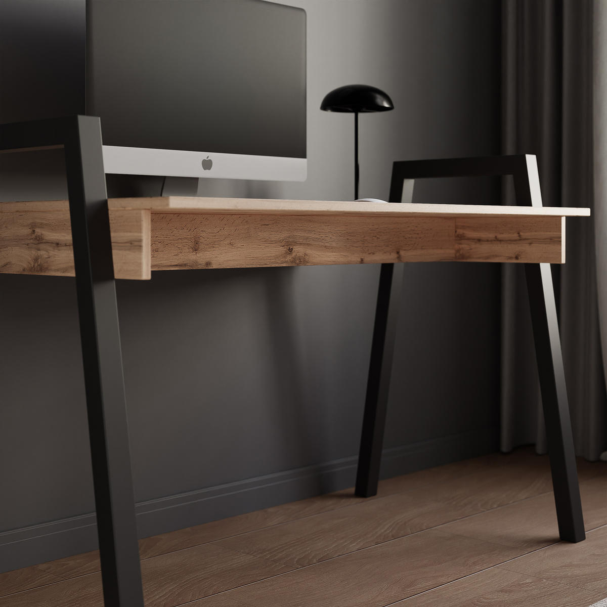 SCHREIBTISCH NOVO 120/68/82 cm, Schwarz / Wotan-Eiche - Eiche Wotan/Schwarz, Holzwerkstoff/Metall (68/120/82cm) - Idohome