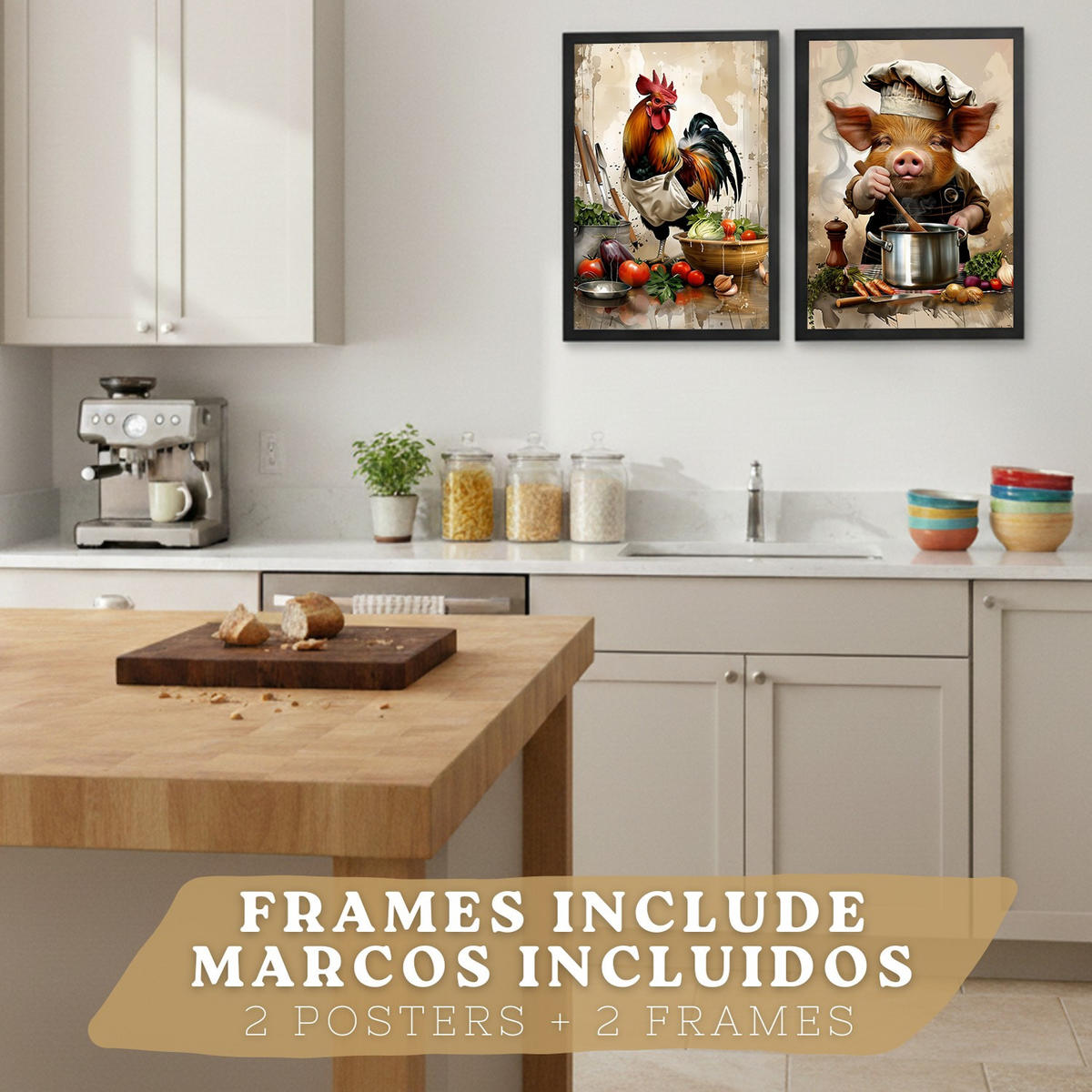 PLAKAT Sada 2 Animal Chef A3 Černý rám - černá, papír (29.7/1/42cm) - Nacnic