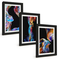 BILDER SET 3er Set - 20x30 cm Schwarzer Rahmen - Bunte abstrakte Gesichter - Schwarz, Kunststoff (20/30cm) - TULUP