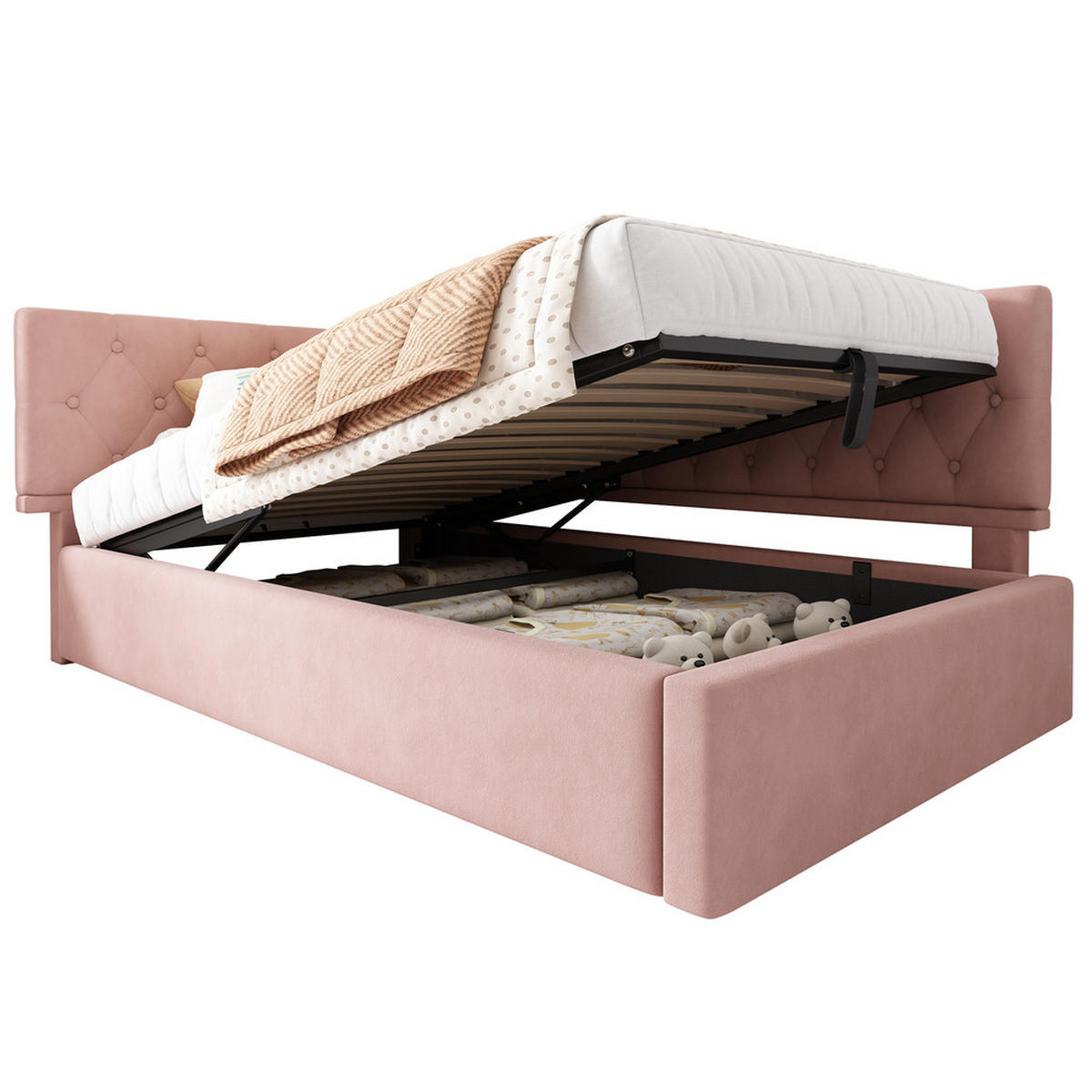 TAGESBETT 90x200cm Schlafsofa mit hydraulischem Stauraum Samt Rosa - Pink, Holz (90/200cm) - FLIEKS
