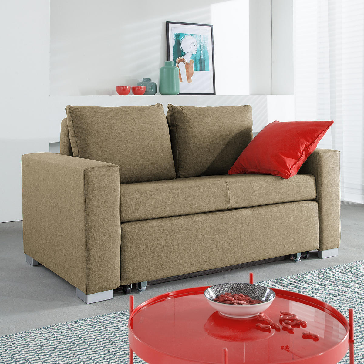 SCHLAFSOFA - Beige/Silberfarben, Textil (153/90/90cm) - home24