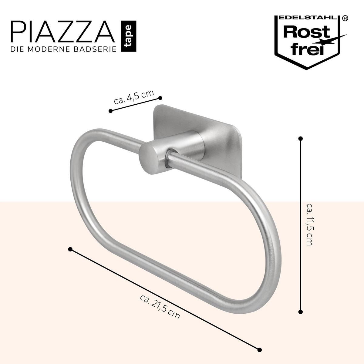 HANDTUCHRING PIAZZA TAPE, Edelstahl - Edelstahlfarben, Metall (21.5/11.5/4.5cm) - bremermann