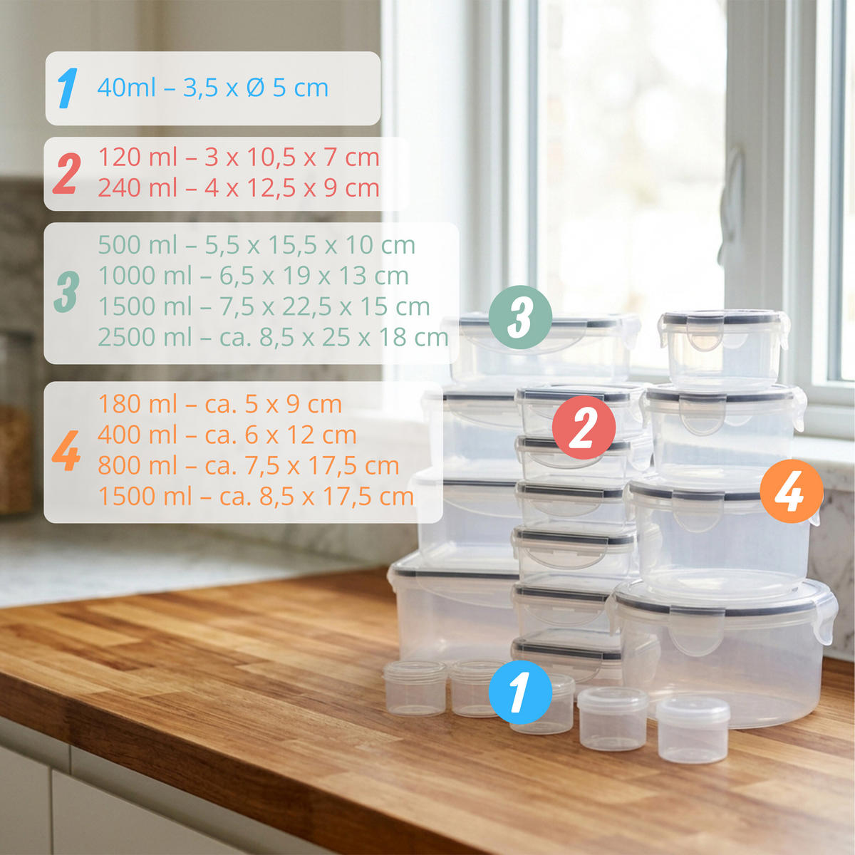 FRISCHHALTEDOSE Transparent 19-tlg.-Set luftdicht - Transparent, Kunststoff - Relaxdays
