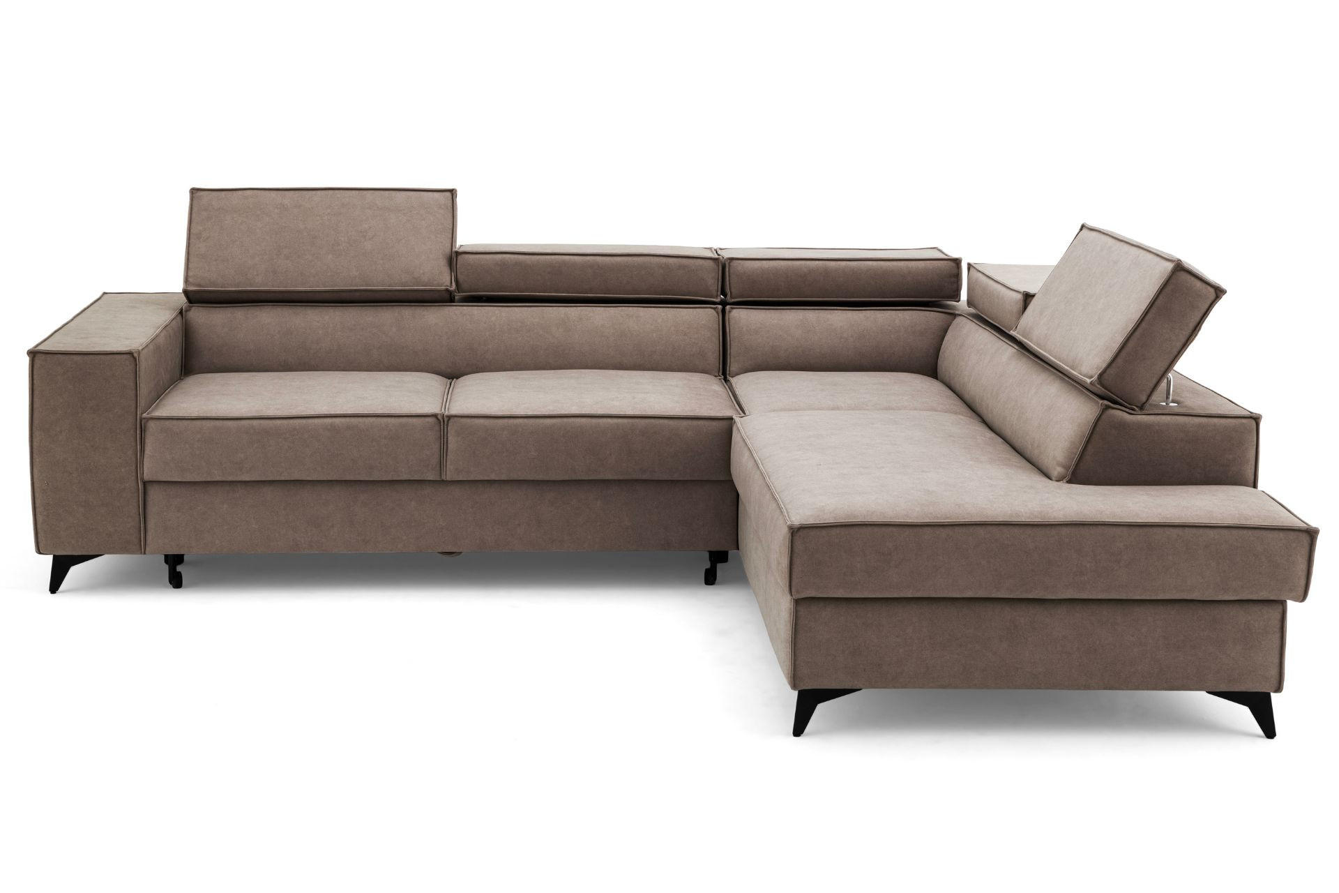 ECKSOFA PURE L Rechts mit Schlaffunktion 127x199 Velours Beige - Beige/Schwarz, Holz/Textil (204/281cm) - Muffo