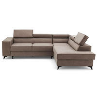 ECKSOFA PURE L Rechts mit Schlaffunktion 127x199 Velours Beige - Beige/Schwarz, Holz/Textil (204/281cm) - Muffo