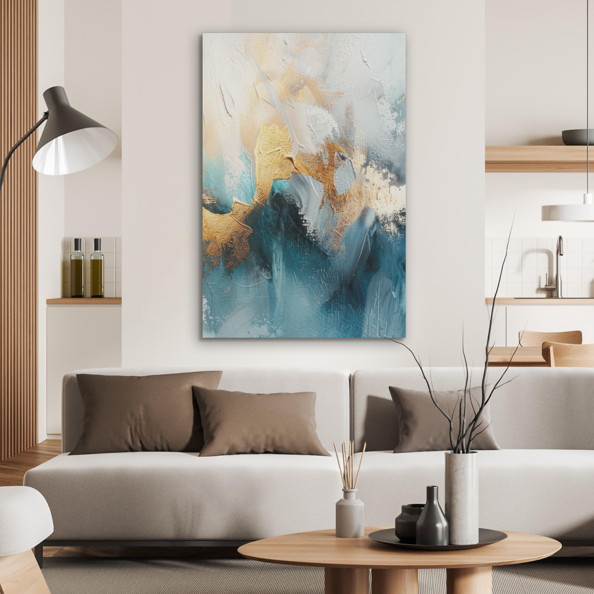 AKUSTIKPANEEL Abstrakt - Kunst - Gold - Blau 70x100 cm - Petrol, Textil (70/0.9/100cm) - MuchoWow