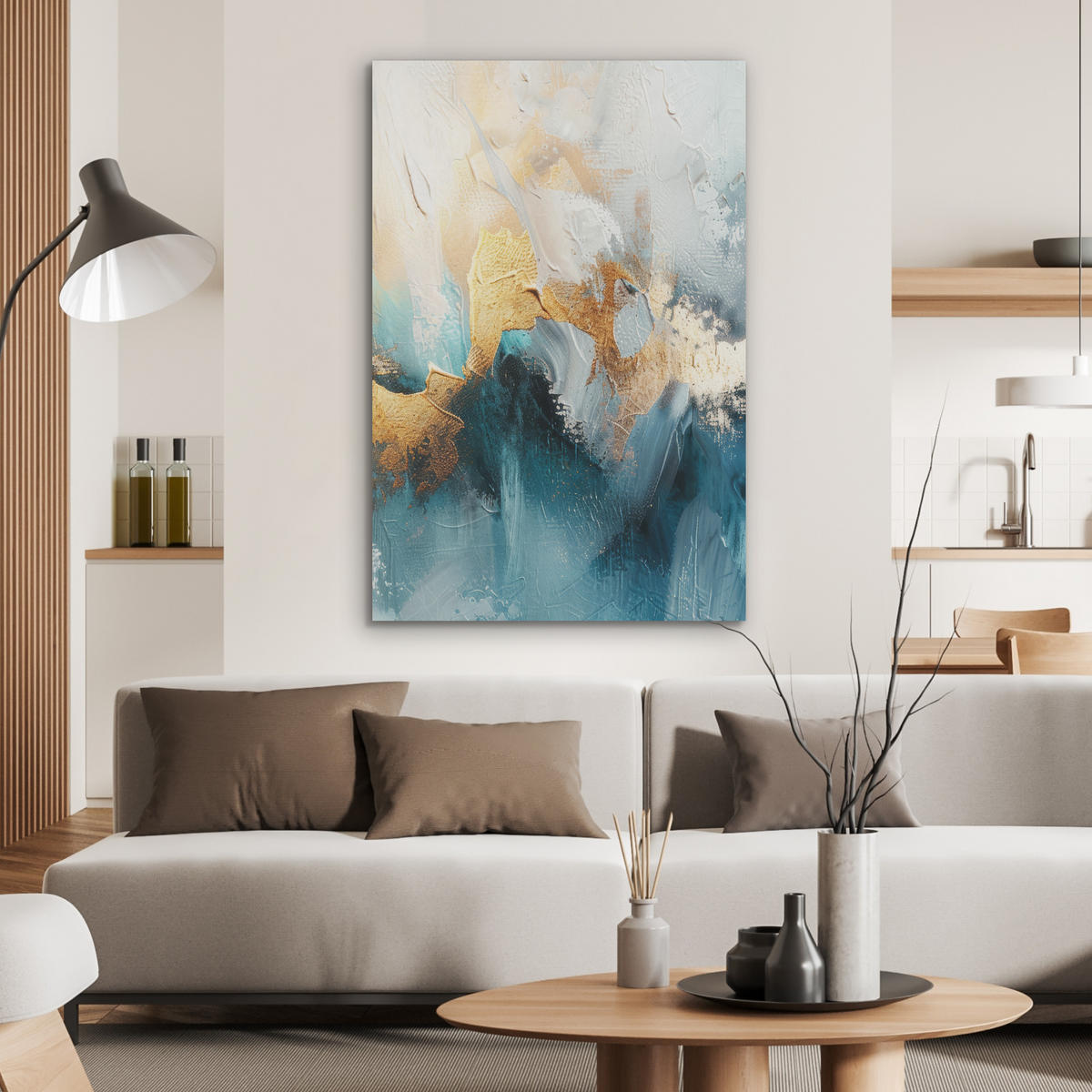 AKUSTIKPANEEL Abstrakt - Kunst - Gold - Blau 70x100 cm - Petrol, Textil (70/0.9/100cm) - MuchoWow