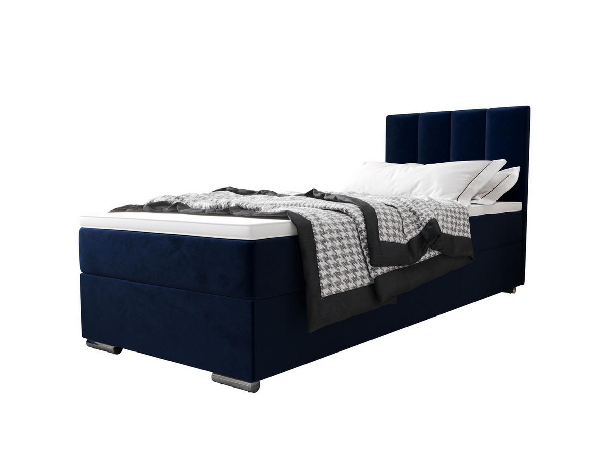 BOXBETT ZILANO 2 mit Matratze H3 und Topper 90x200 Itaka 11 - Dunkelblau, Holz/Textil (90/200cm) - Bedante