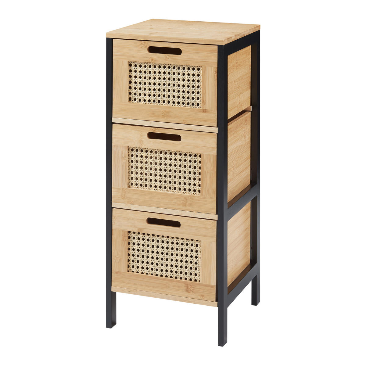 BADKOMMODE Tervola - Schwarz/Naturfarben, Holz (30/72/30cm) - [en.casa]