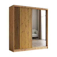 SCHWEBETÜRENSCHRANK Neli 200 cm mit Lamellen und Spiegel 2-türig, Artisan, Artisan, Lamelle schwarz - Schwarz/Braun, Kunststoff (200/216/61cm) - Margaret Hadas24