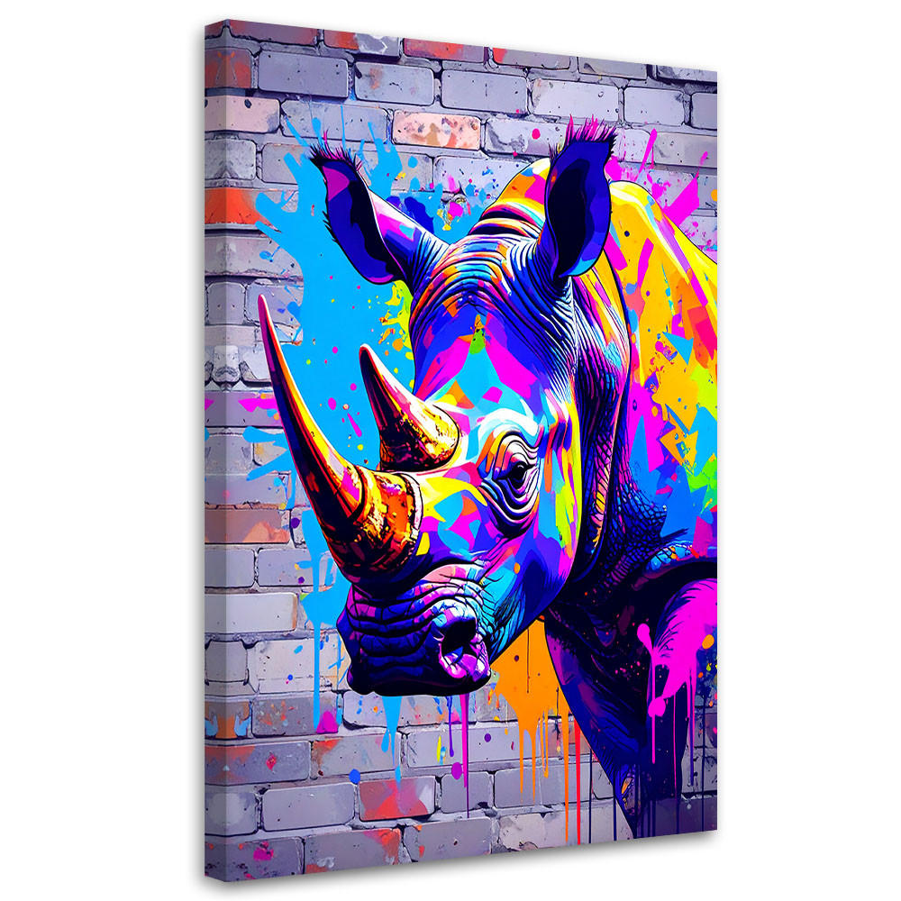 LEINWANDBILD Bunte Nashörner Tiere Abstrakt 80x120cm - Multicolor, Textil (80/120cm) - Feeby