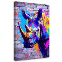 LEINWANDBILD Bunte Nashörner Tiere Abstrakt 80x120cm - Multicolor, Textil (80/120cm) - Feeby