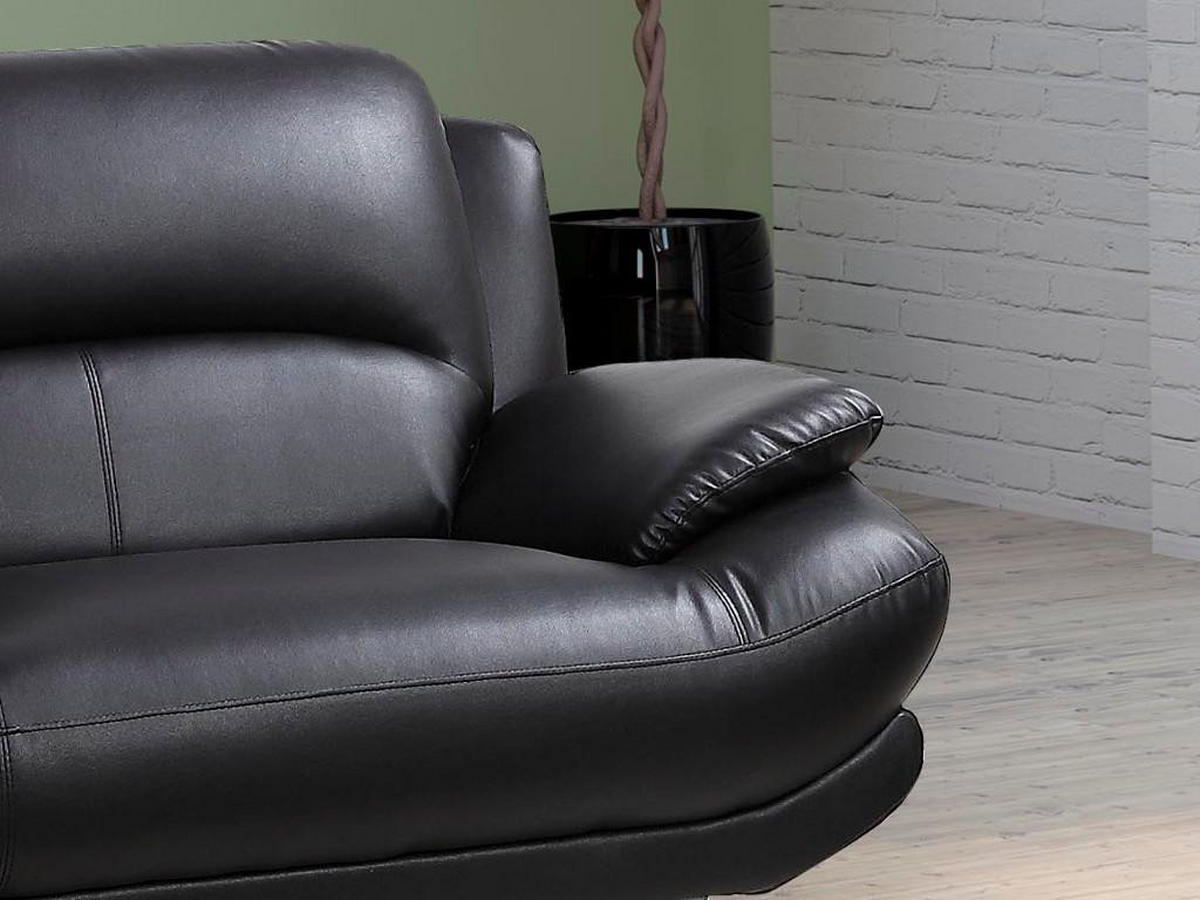 SOFA 3-Sitzer - Kunstleder - Schwarz - MUSKO - Schwarz, Leder (91/89/200cm) - Vente-Unique