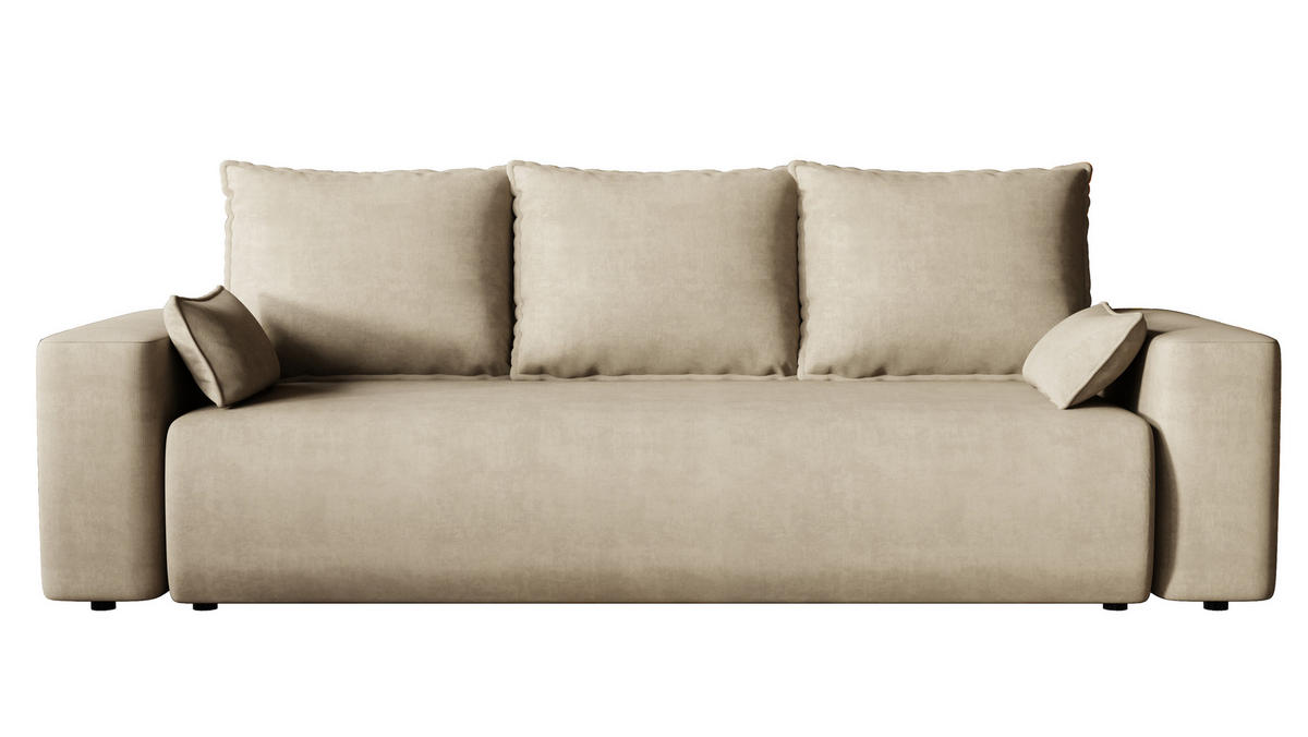 SOFA Bubi mit Bettkasten und Schlaffunktion, Velourstoff - Cappuccino, Holzwerkstoff (242/85/95cm)
