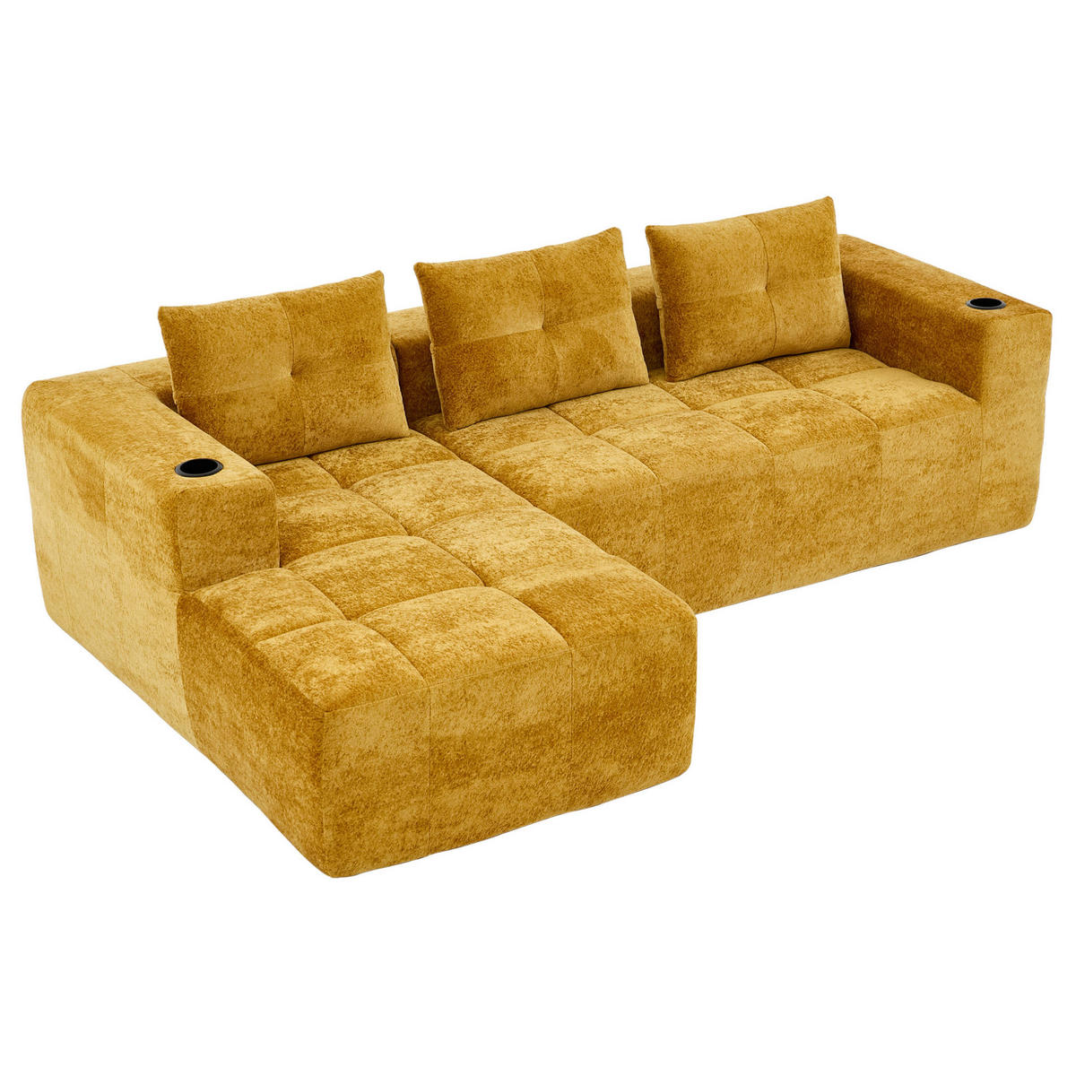 ECKSOFA 258/163/68 cm gelb aus Chenille mit Becherhaltern - Gelb, Textil (258/163cm) - OKWISH