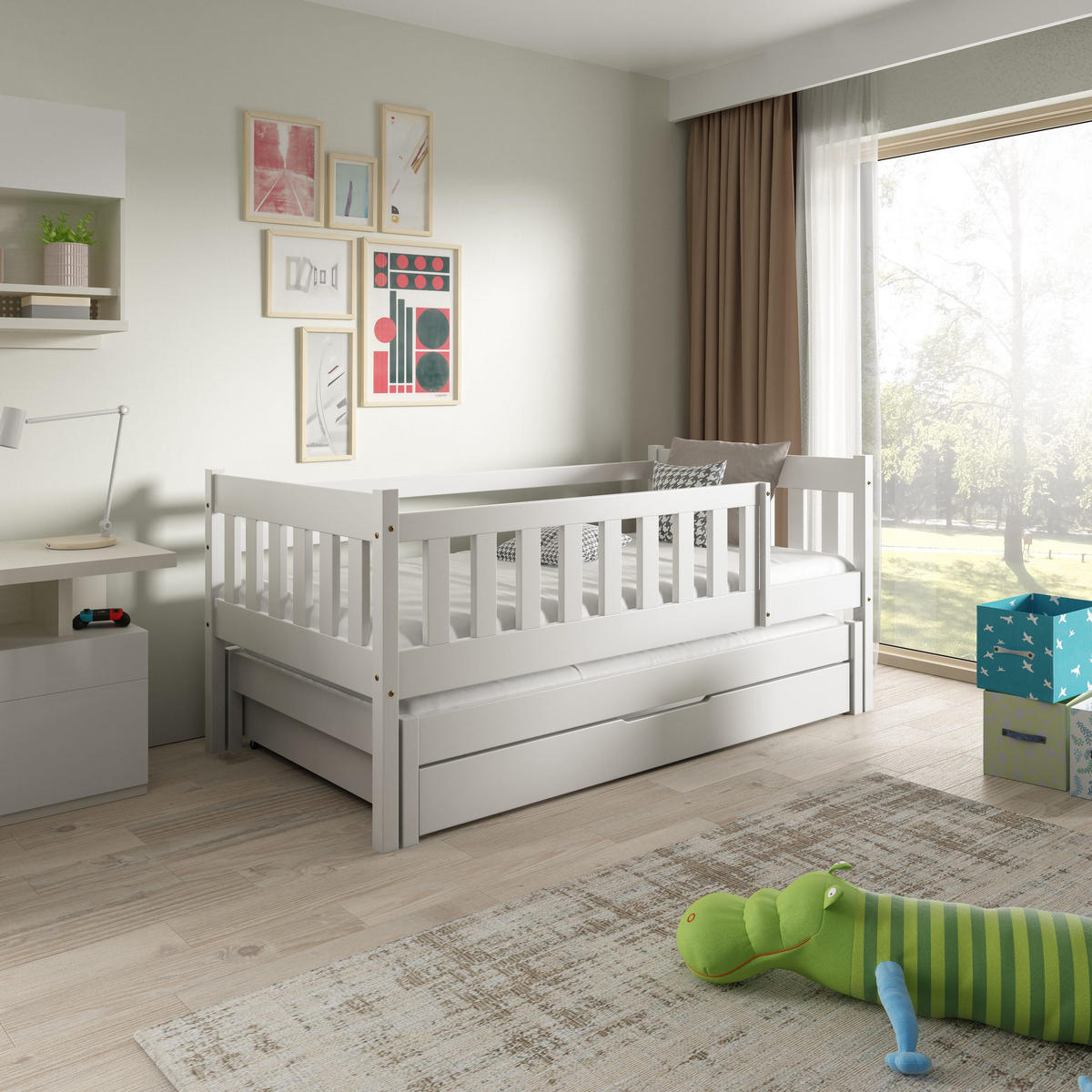 ETAGENBETT STELLA mit Bettkasten 80x160 cm Weiß - Weiß, Holz (80/160cm) - MASSENO