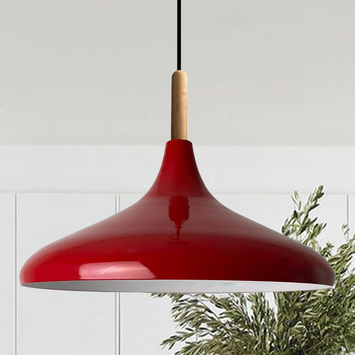 PENDELLEUCHTE Champion aus Holz 35/30 cm - Rot, Metall (35/30cm) - Bamyum