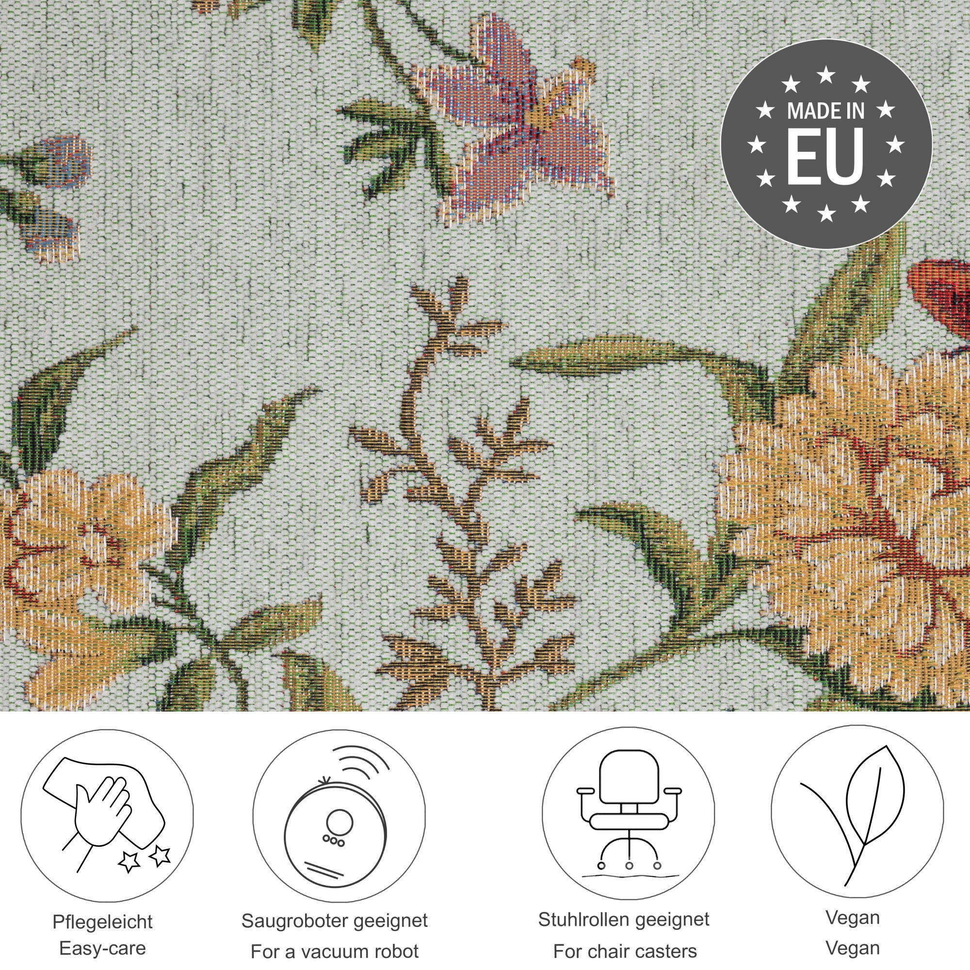 Thumbnail - Theko Flachwebteppich, Mintgrün, Textil, Floral, Rechteckig, 240x330 cm, für Fußbodenheizung geeignet, Teppiche & Böden,...