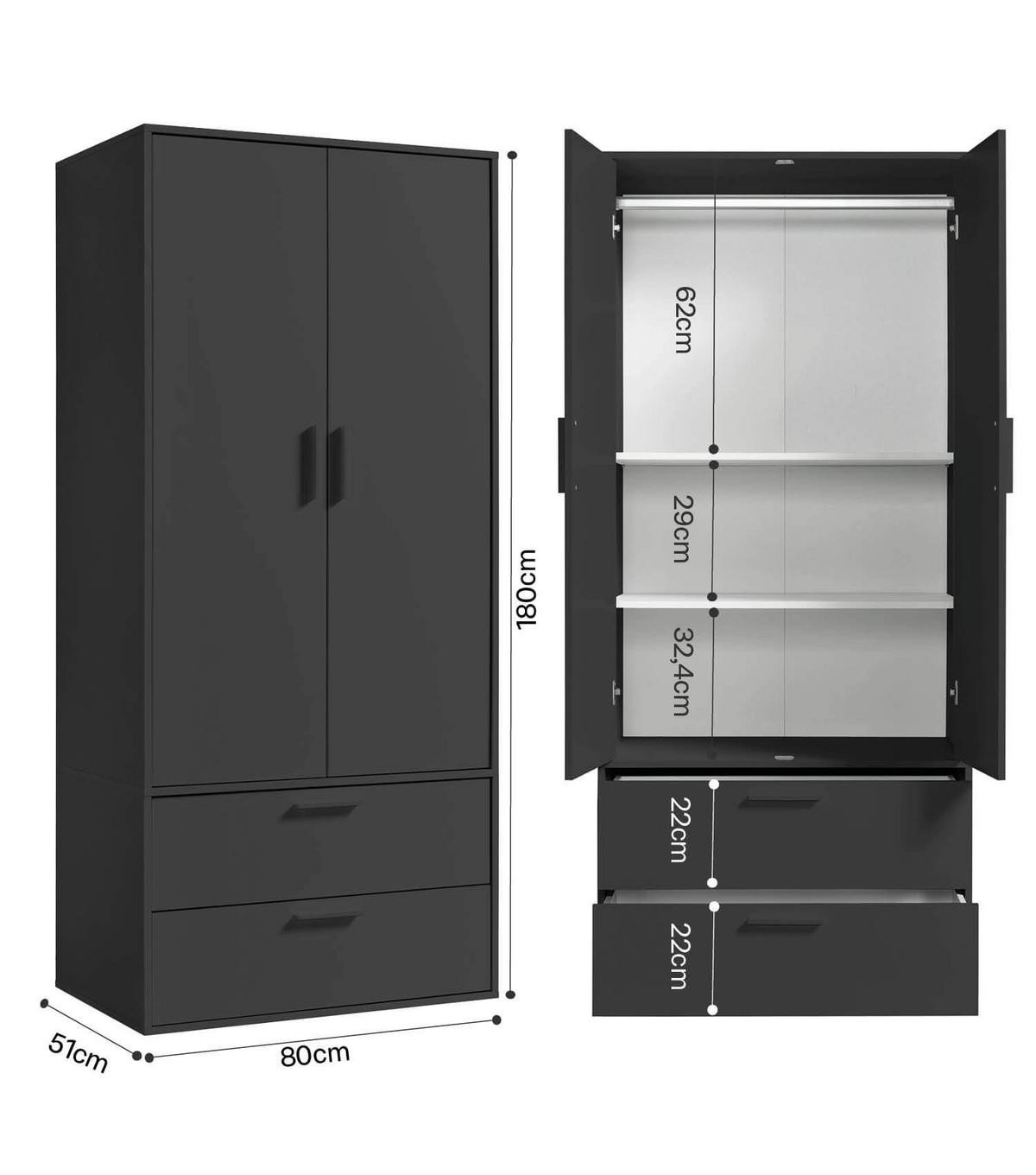 KLEIDERSCHRANK Der Kleiderheld - Anthrazit, Holzwerkstoff (80/180/51cm) - Mokebo