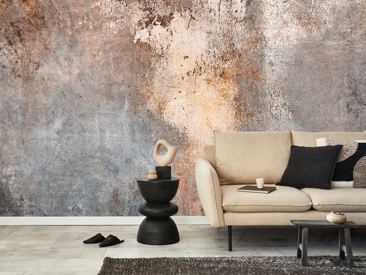 FOTOTAPETE für Wohnzimmer Beton Abstraktion 350x256 - Beige/Orange, Papier (350/256cm) - Muralo