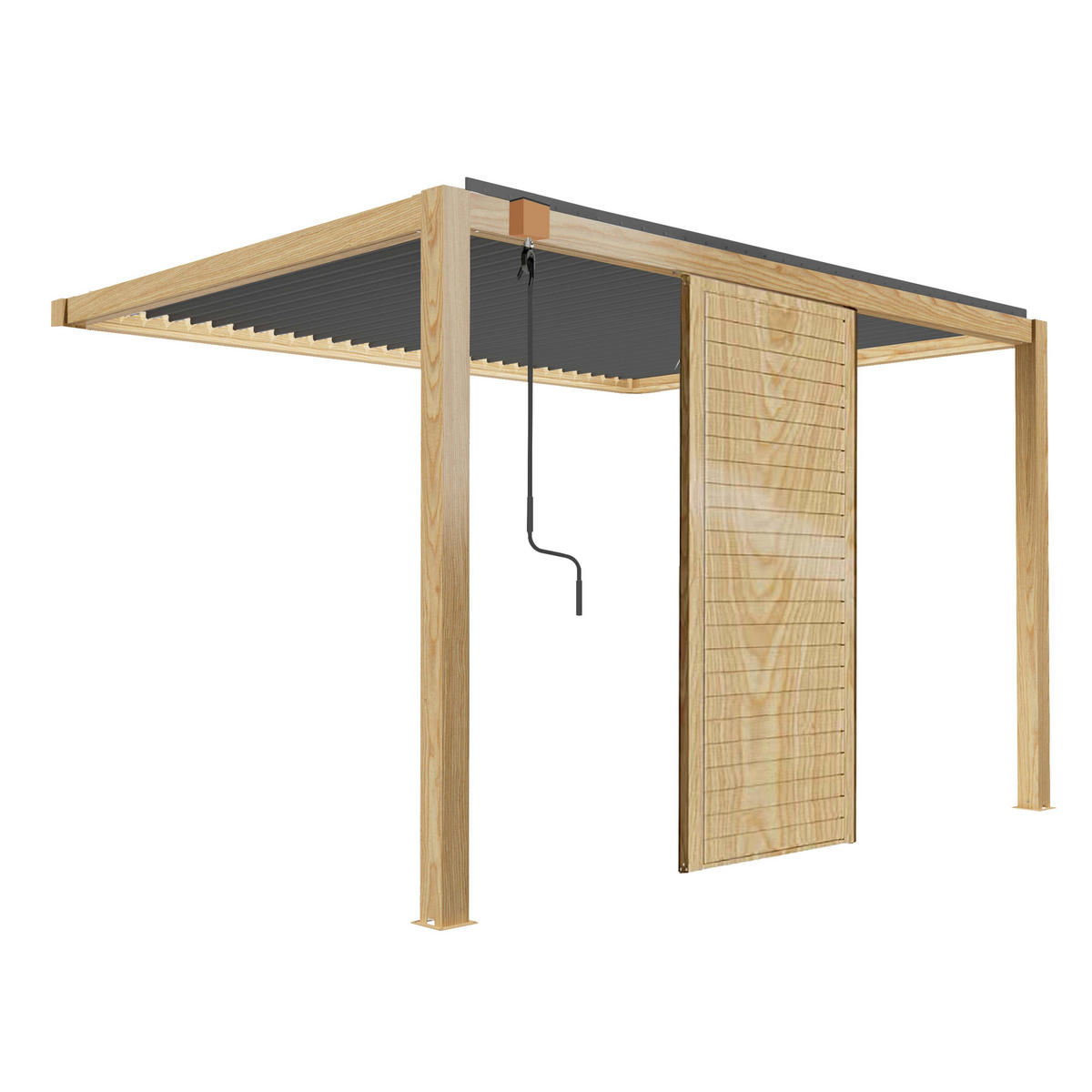 PERGOLA bioklimatisch mit 1 Trennwand, Holzfarbe und Grau - Braun, Metall (404/300cm) - Oviala