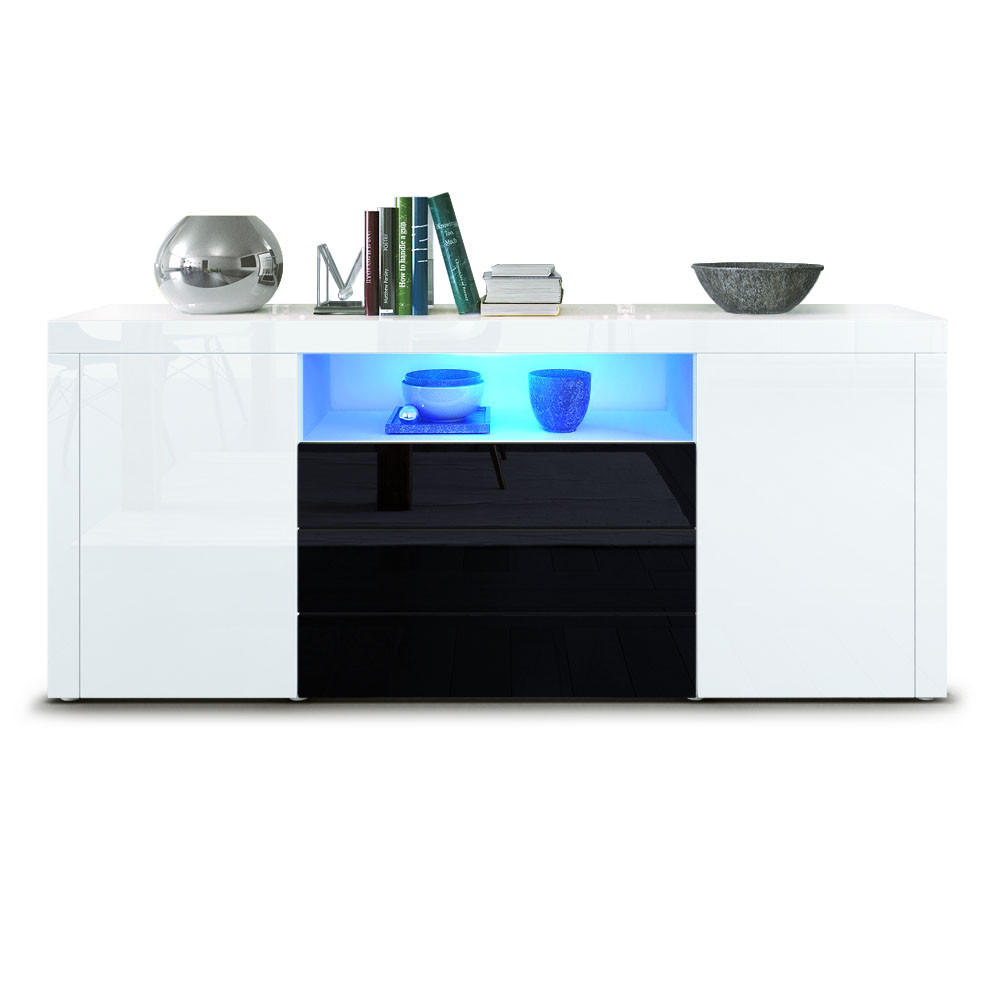 SIDEBOARD Santiago Weiß Hochglanz / Schwarz Hochglanz - Weiß Hochglanz, Holzwerkstoff (167/72/35cm) - Vladon